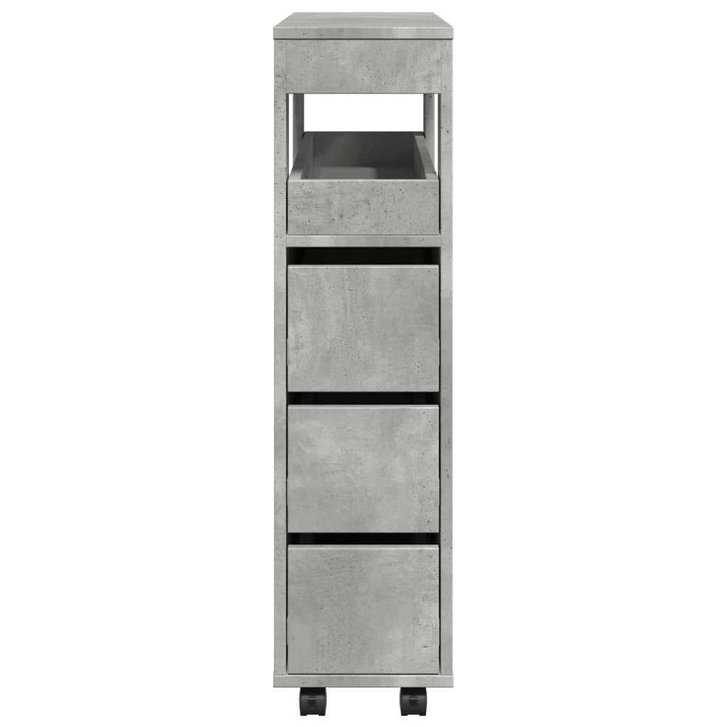 Narrow Bathroom Cabinet with Wheels Concrete Grey Engineered Wood